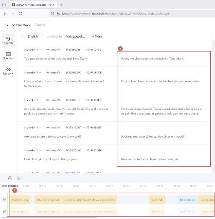 make adjustments to the transcription and move timestamp bars after translation