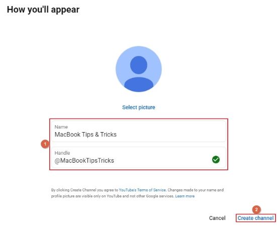 set youtube channel name and handle id