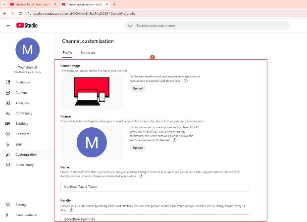 add banner and profile pictures, and make other required adjustments