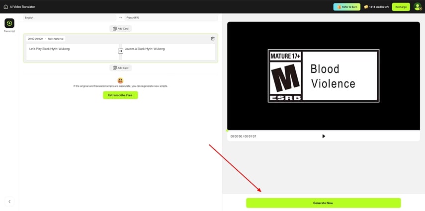 review and edit captions before continuing