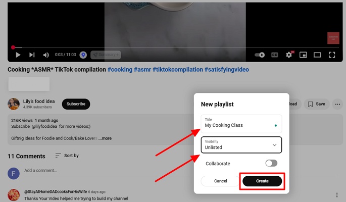 make new youtube playlist