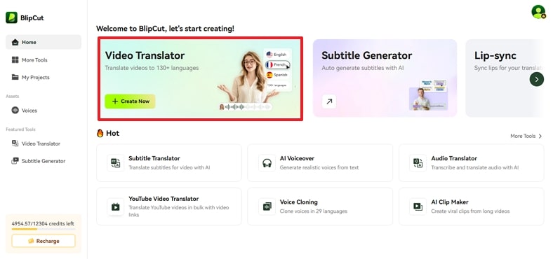 create new video translation blipcut