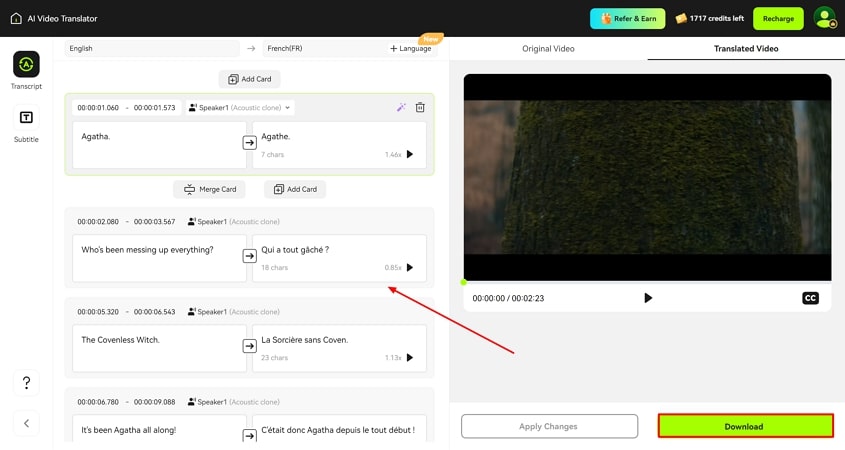 Revisar traducción de subtítulos en video y descargar