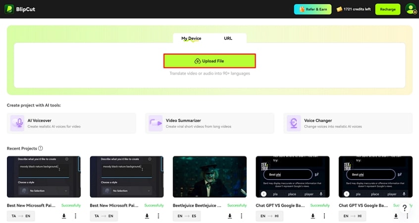 Agregar archivo de video dentro de blipcut