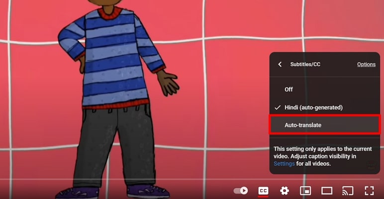 perform auto translation on youtube