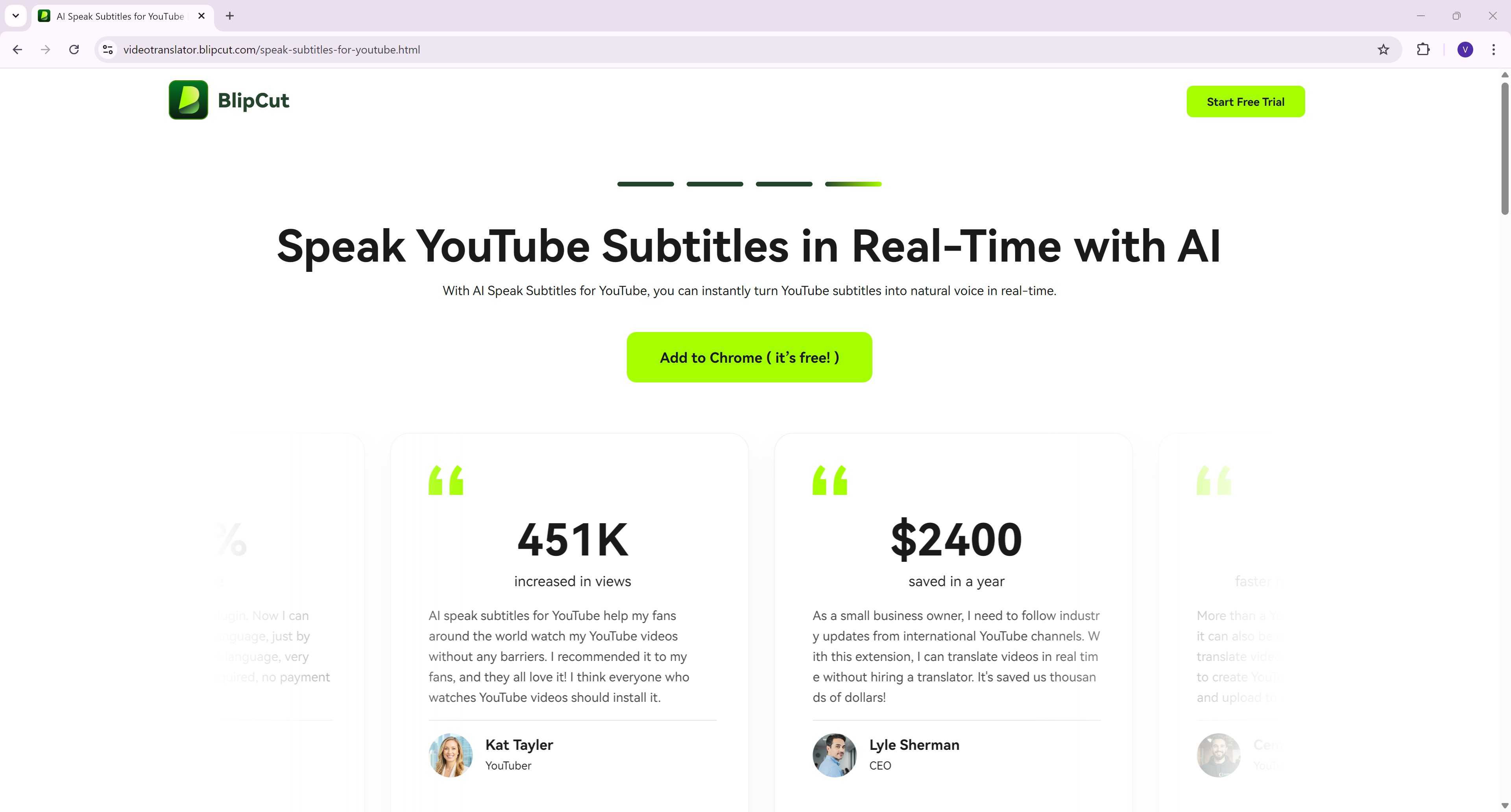 use blipcut ai speak subtitles for youtube extension on google chrome for auto-subtitle translation