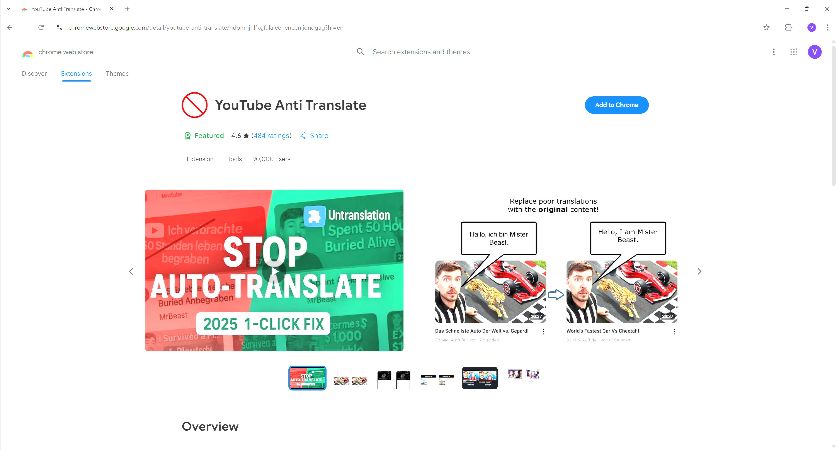 use chrome extension to stop youtube from translating video titles